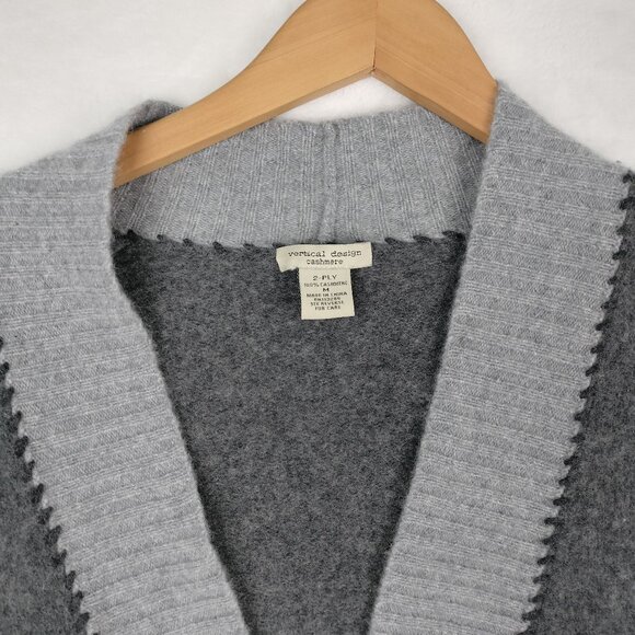 Vertical Designs Cashmere Cardigan Sweater Women M Gray Knit Open Front Luxury - Picture 5 of 13